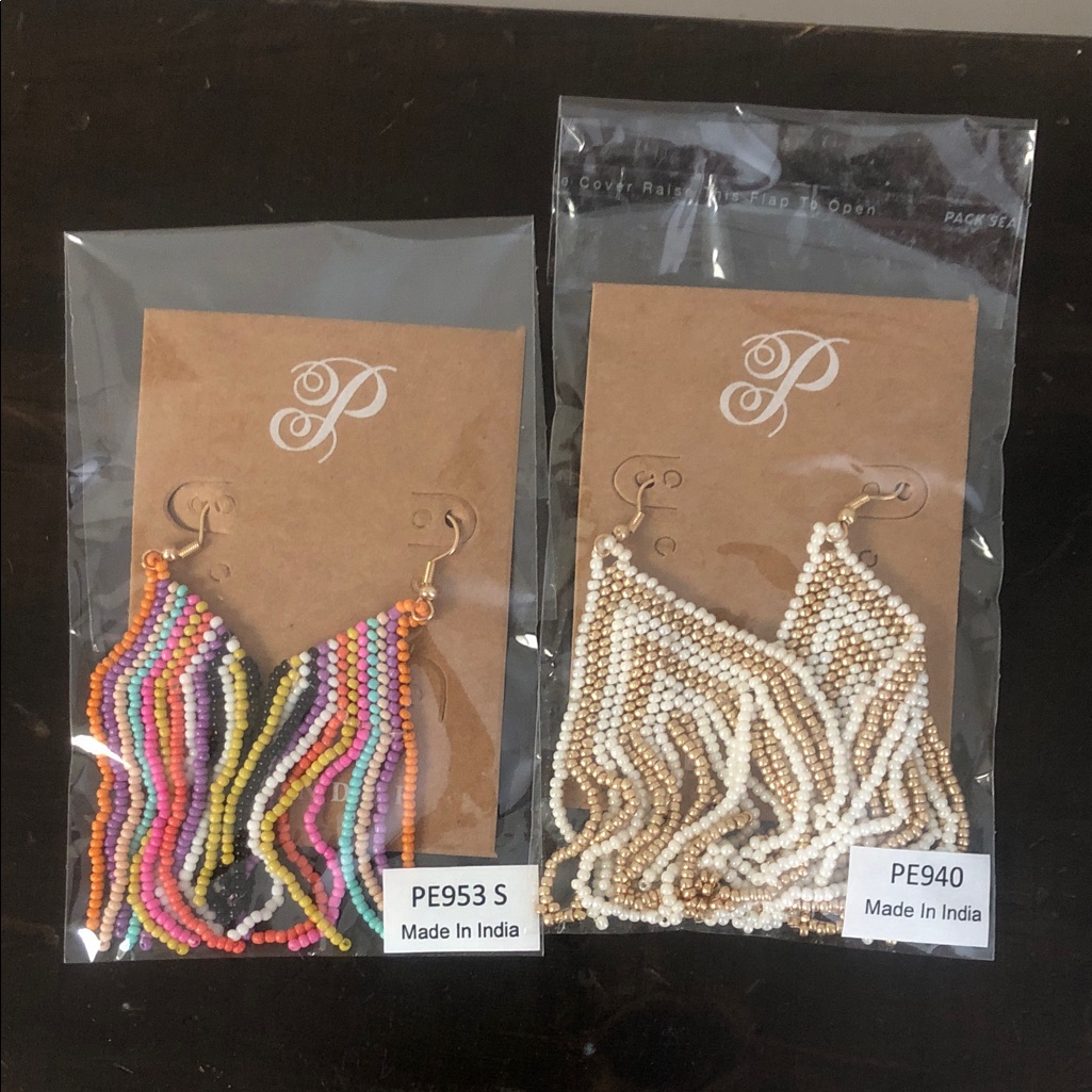 Plunder Boho Beaded Fringe Earrings - Multicolor Cream Set 5$
